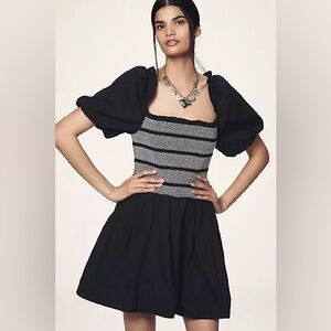 NWT Anthropologie Short Puff Sleeve Square Neck Smocked Mini Dress